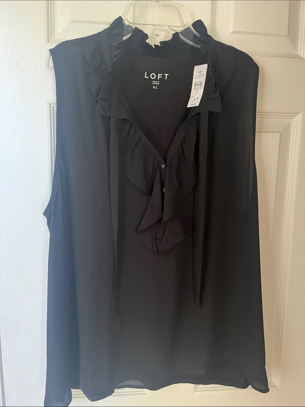 LOFT Black Ruffle Tie-Neck Sleeveless Camisole